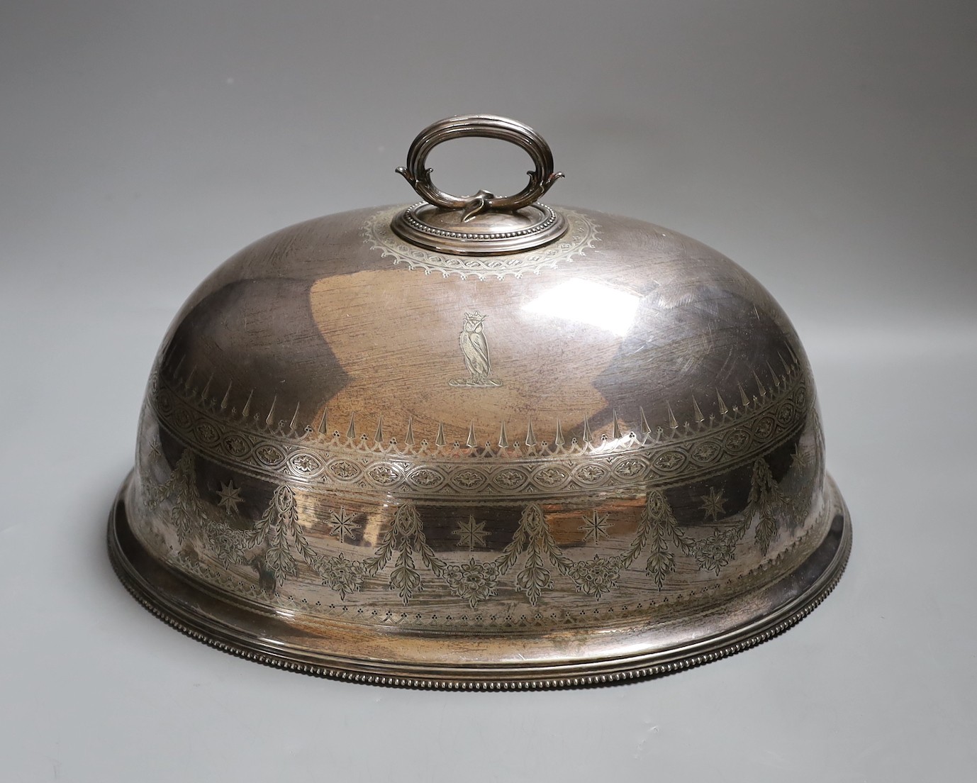 A Victorian silver plated meat dome, 35 cms long